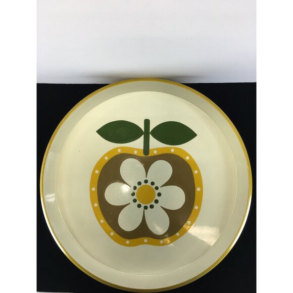 Vintage Country Fair Tray Round Apple Daisy Flower Design Mid Century 14'' - Picture 4 of 9